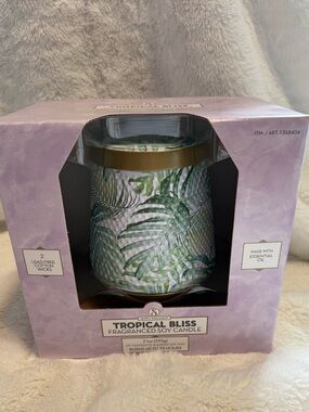 Tropical Bliss Fragranced Soy Candle - Green Palm Print